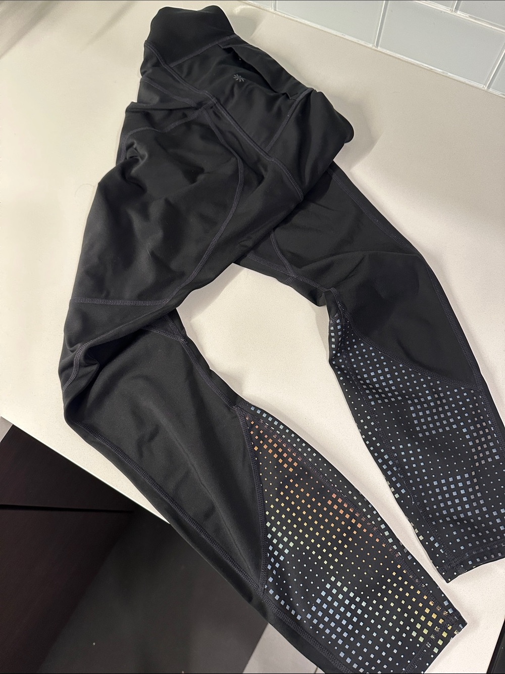 Women’s Black Athletic Leggings with Reflective Dot Panels